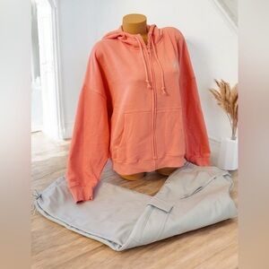 PINK Victorias Secret Fleece Ivy Hoodie Full Zip & Brushed Woven Cargo Pants XL
